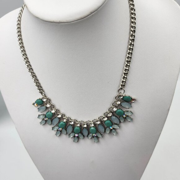 Pale Green, Teal and Rhinestone Necklace - Picture 4 of 8